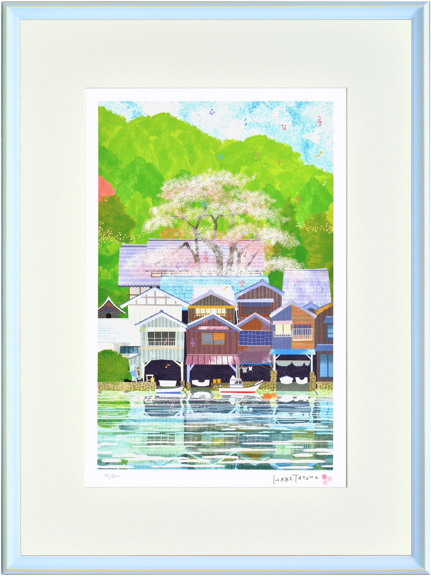京都伊根の舟屋と桜〈大全紙〉